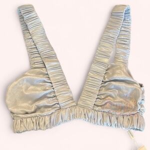 Magali Pascal Silver Foil Ruched Bralette Crop Top NWT Size S Sample Sale Luxury